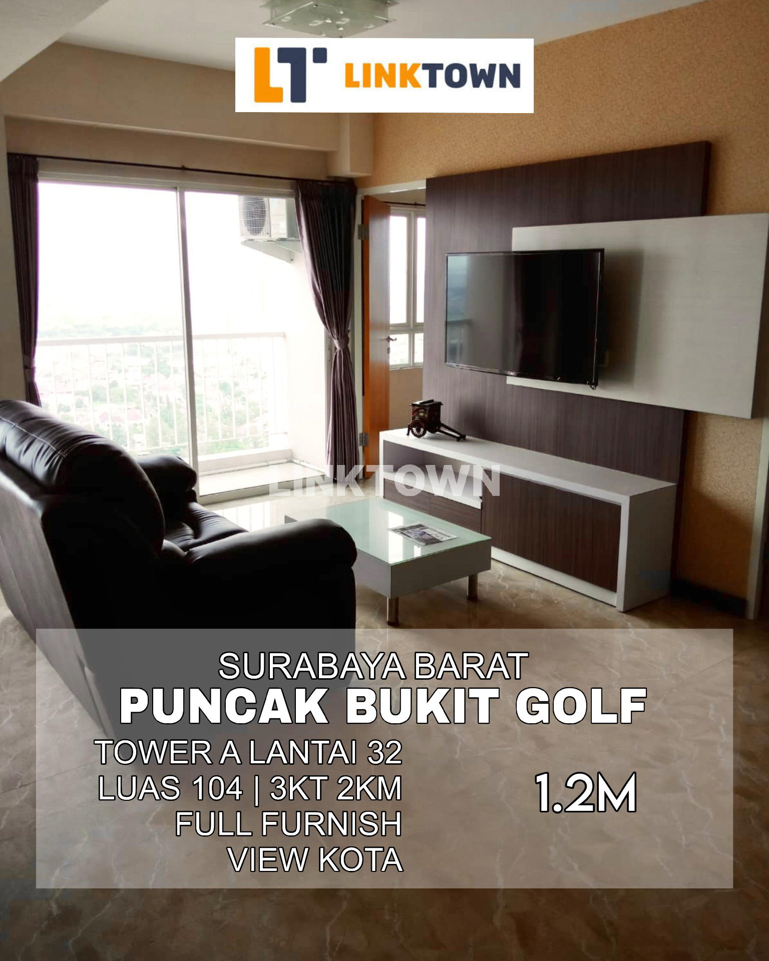 Full Furnish City View Apartemen 3 Br di Puncak Bukit Golf Surabaya