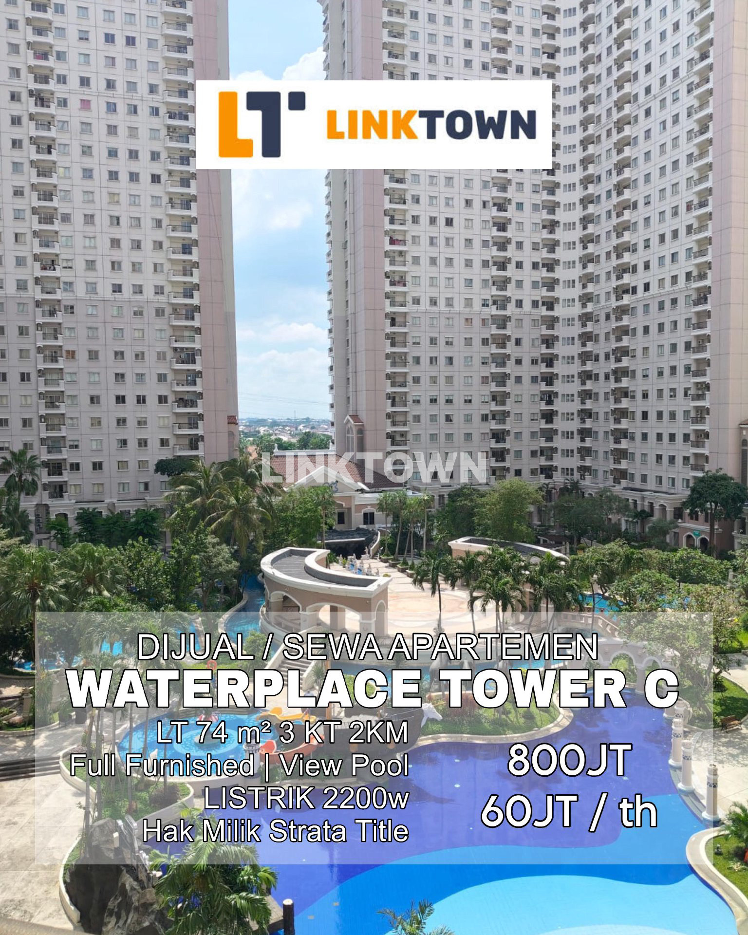 View Pool Siap Huni Apartemen Type 3 Br di Waterplace Surabaya View Pool Siap Huni Apartemen Type 3 Br di Waterplace Surabaya