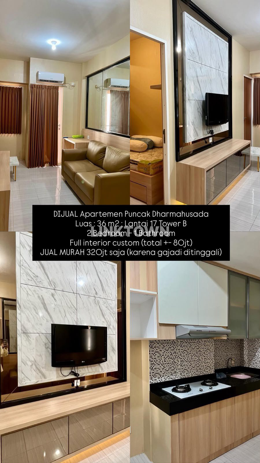 Dijual Murah Apartemen Full Interior Custom dan Elektronik di Puncak Dharmahusada